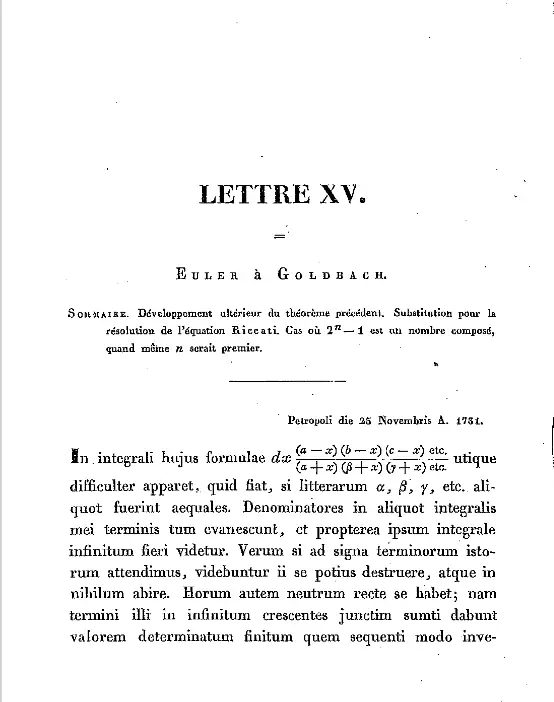 Euler letter to Goldbach, 1731, where he first uses symbol 'e' for e
