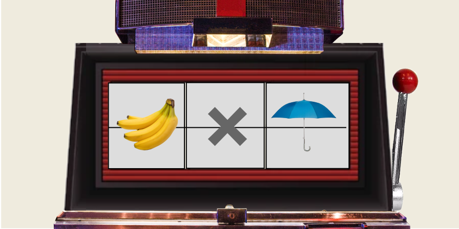 a slot machine, showing bananas being multiplied by umbrellas