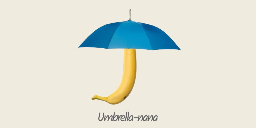 an umbrella with a banana for a handle, the 'umbrella-nana'.