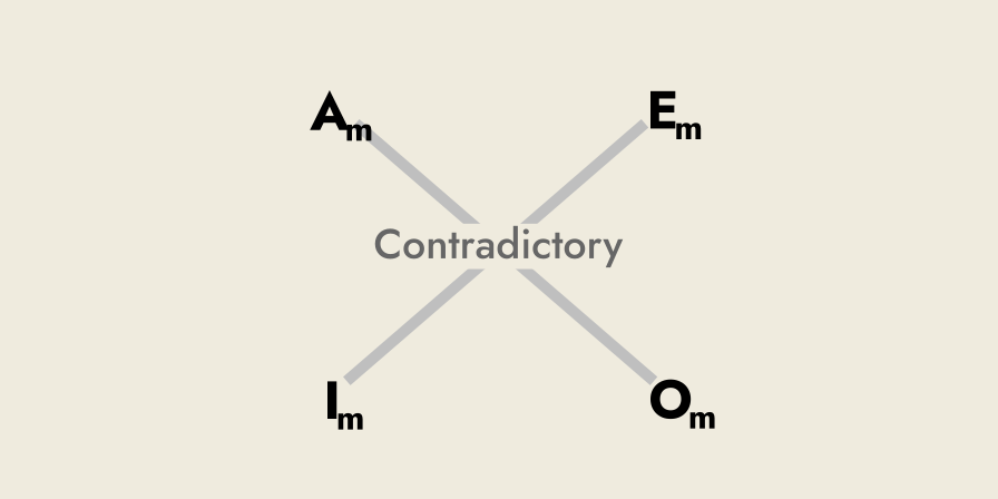 The modern square of opposition, showing that it has only contradiction, showing as two diagonal lines.