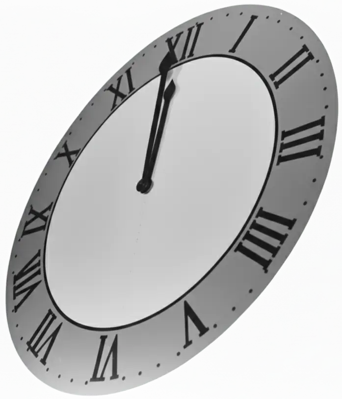 large analogue clock, at one minute to midnight