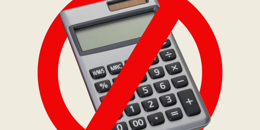 Stop/ban sign across an electronic calculator